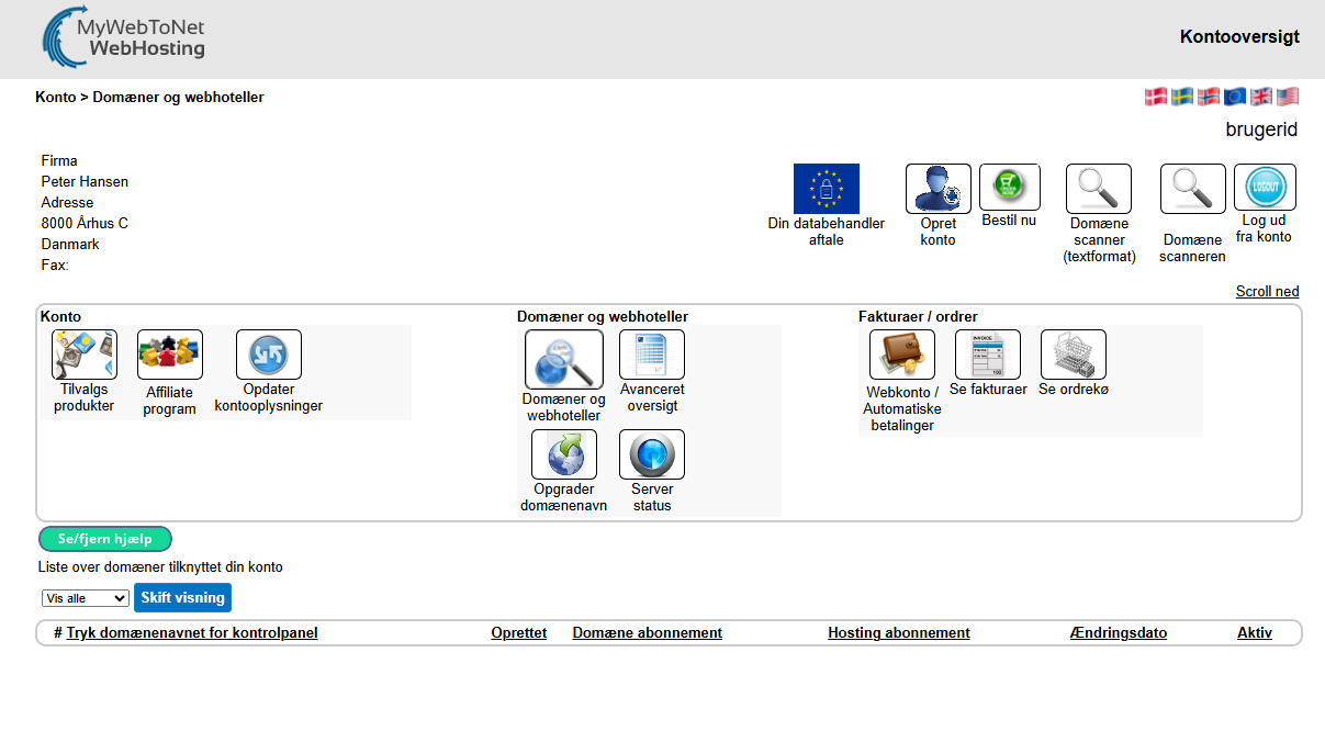 kontrolpanelet hos webhosting.dk